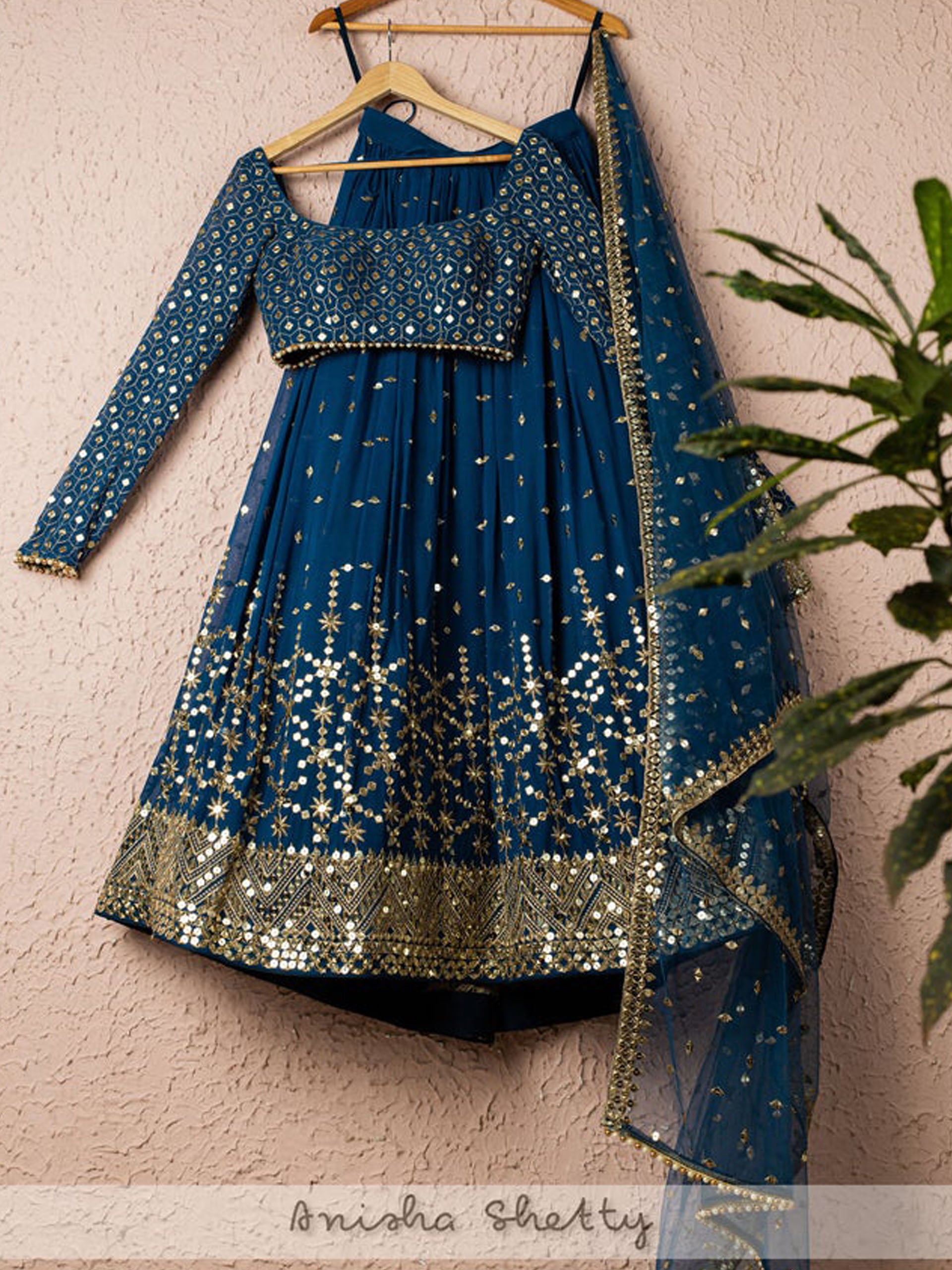 Prussian Blue Lehenga Set - Custom image