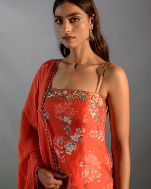 Scarlet Red Floral Detail Sharara Set image 1