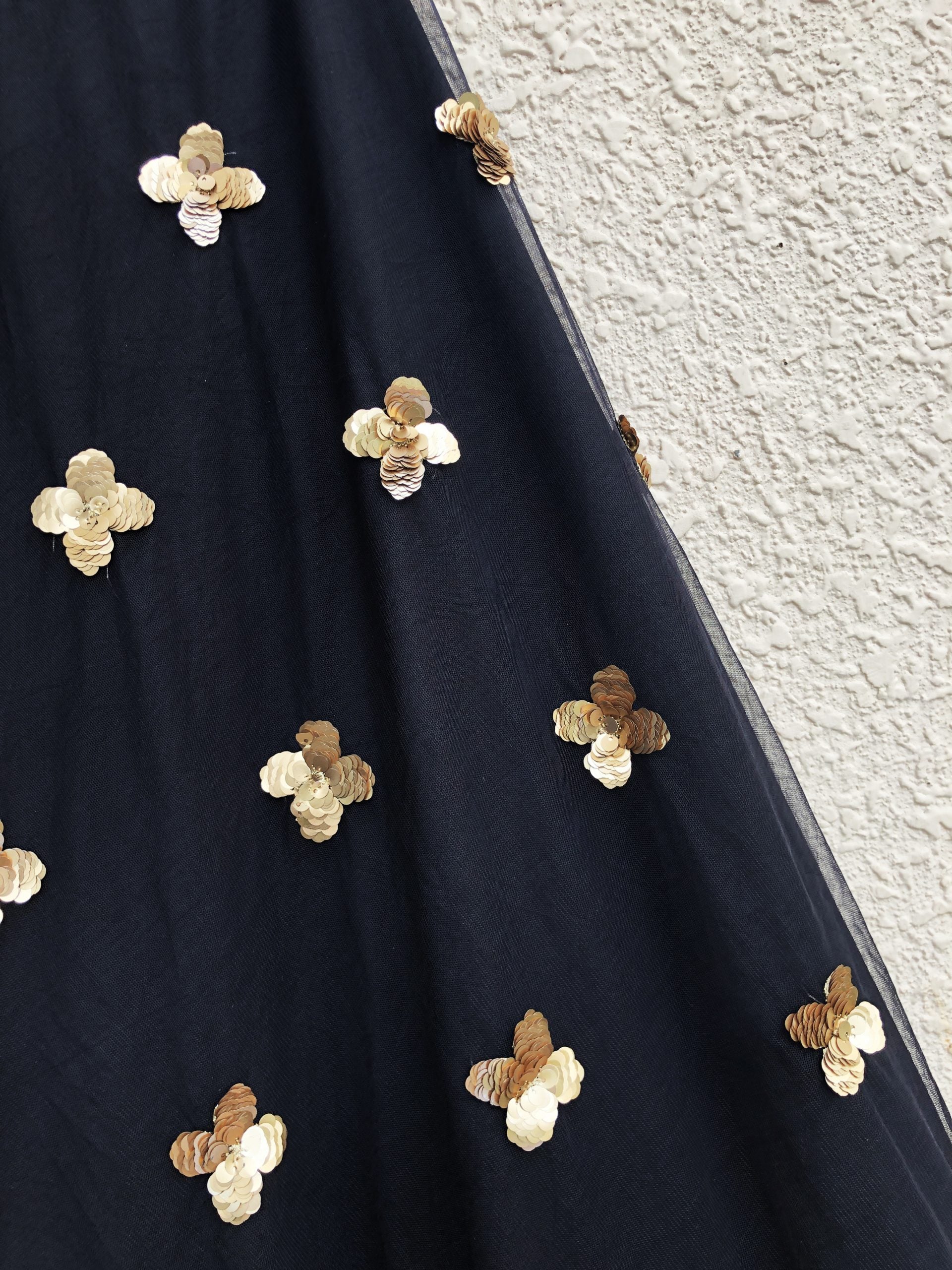 Black Satin Off-Shoulder Blouse with Black Gold Skirt image 2