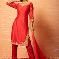Red Chanderi Silk Kurta Set image 0