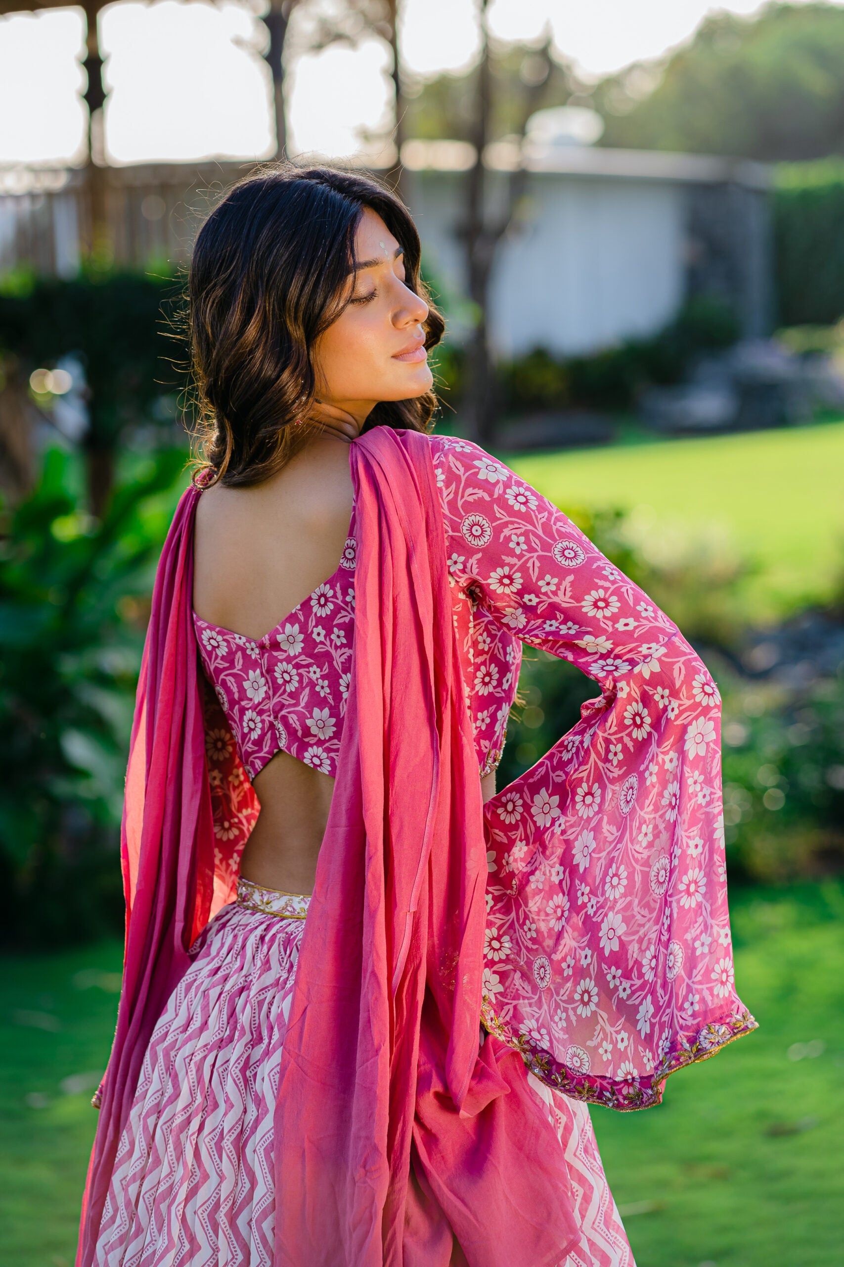 Mauve Printed &amp; Embroidered Lehenga Set image 7
