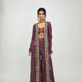 Plum Highlighted Sharara and Long Jacket Set image 0