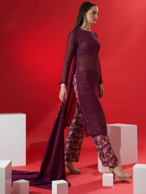 Wine Floral Sequin Suit Set image 3