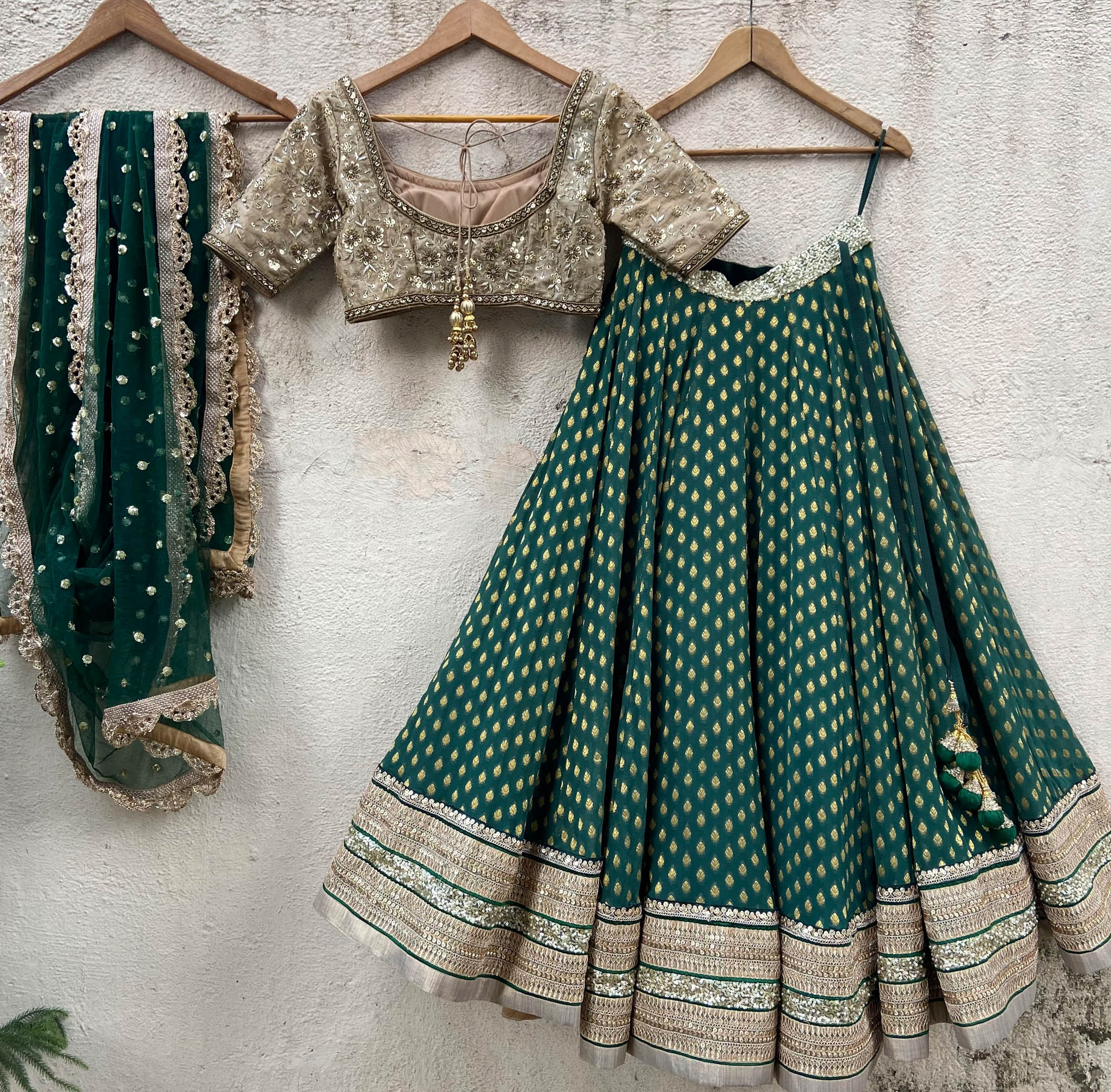Green and Nude Lehenga Set image 3