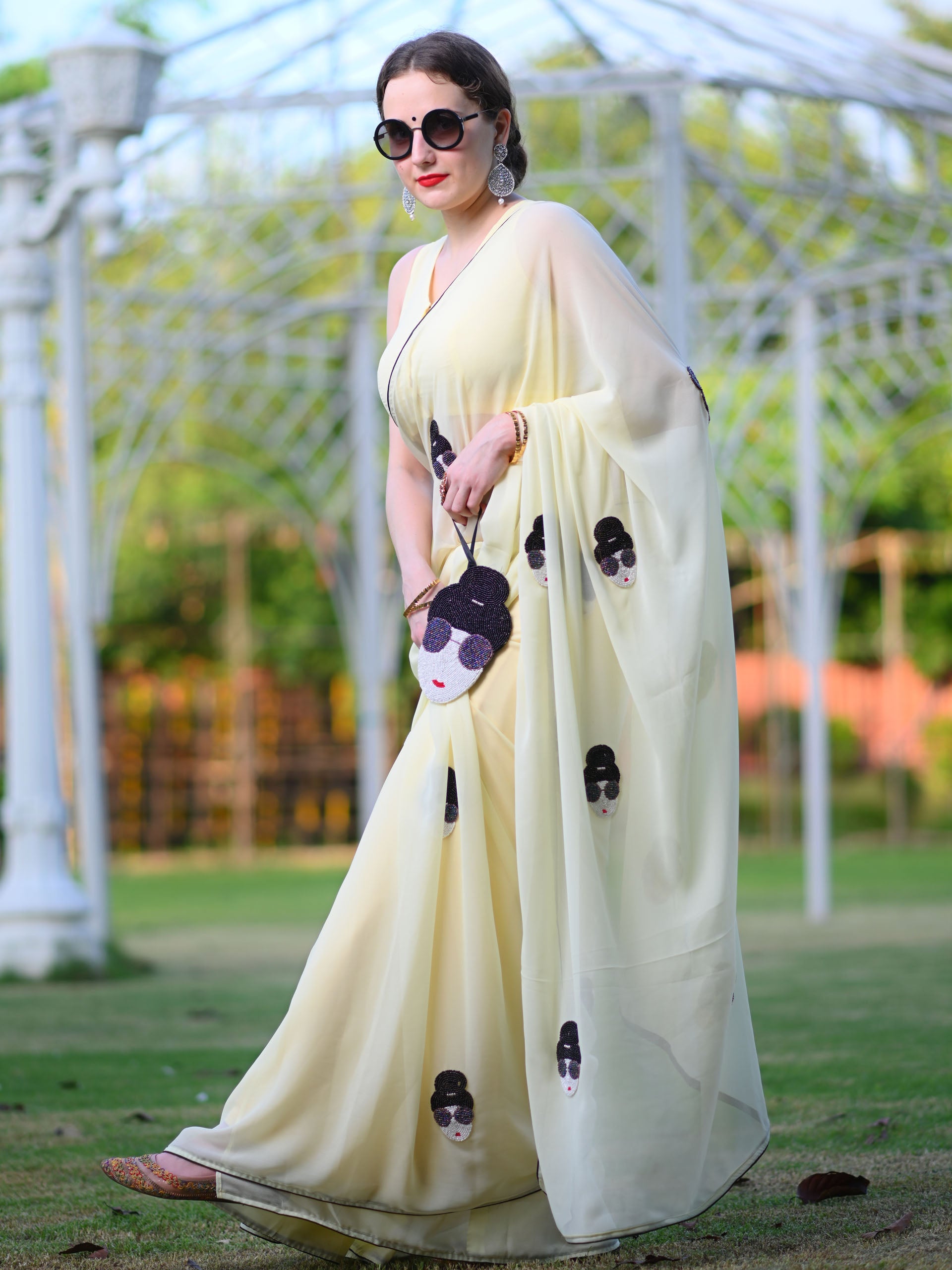 Lime Yellow Boss Lady Saree Set image 0