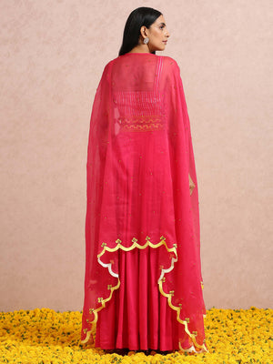 Fuchsia Embroidered Lehenga Set with Cape image 4