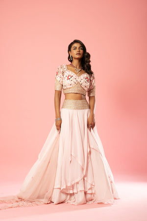 Baby Pink Layered  Lehenga Set - L image