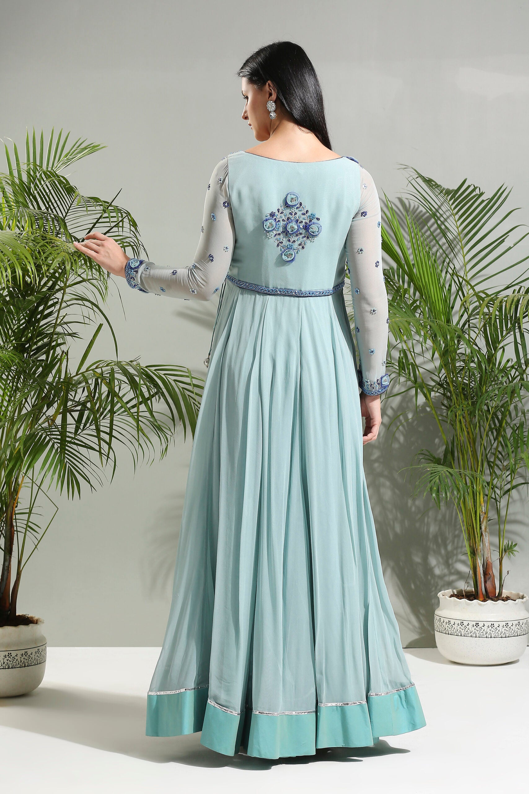 Dusty Blue Anarkali Set image 4