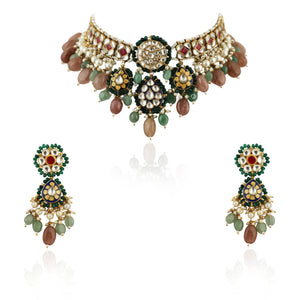 White And Pink Stone Necklace Set image 1