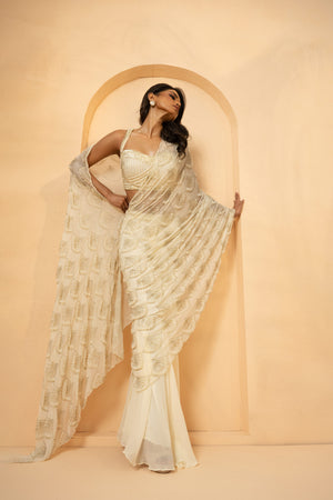 Ivory Sequin Drape Saree image 3