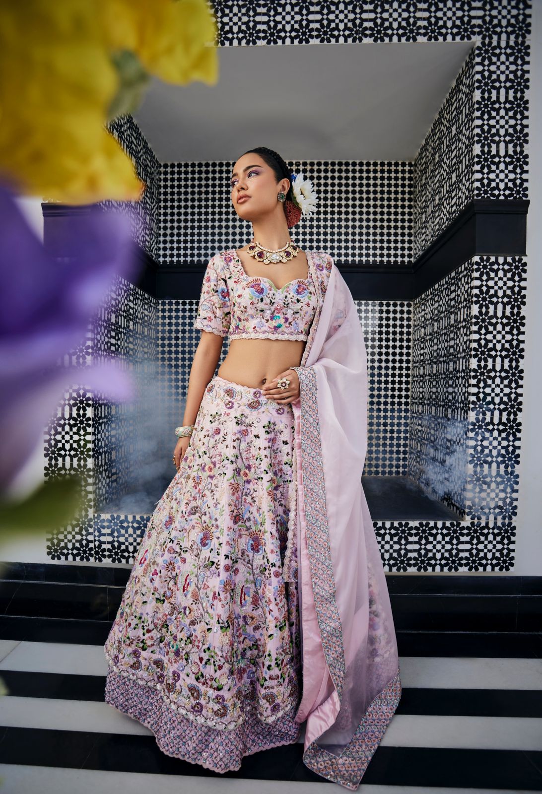 Light Pink Double Layer Lehenga - M image