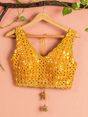 Fire Yellow Mirror Lehenga Set image 2