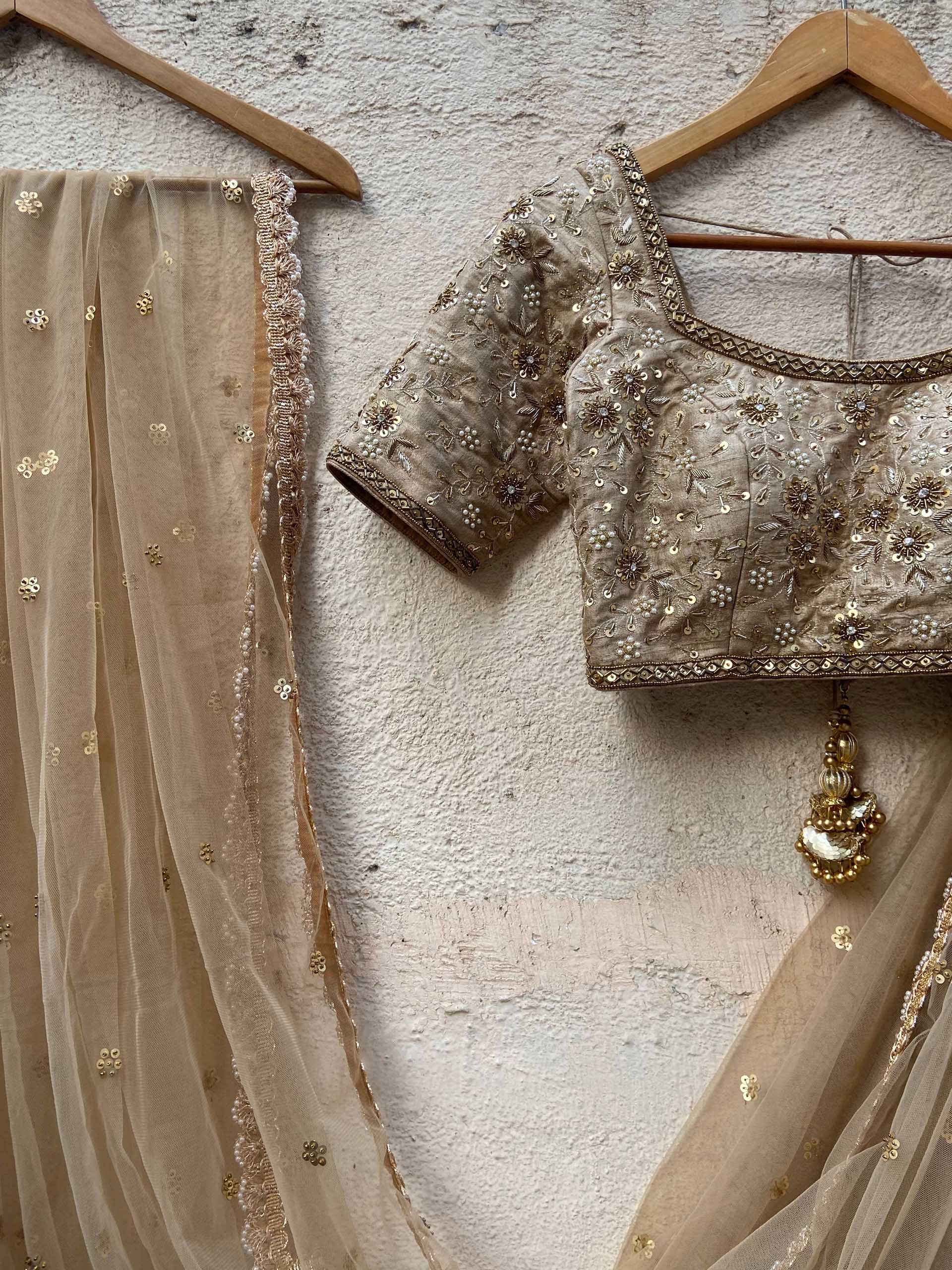 Tan Embroidered Lehenga Set image 4