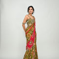 Olive Highlighted Dual Pre Stitched Saree with Green Badla Corset image 0