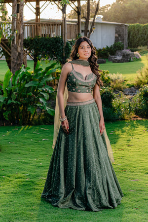 Forest Green Embroidered Lehenga Set - Custom image