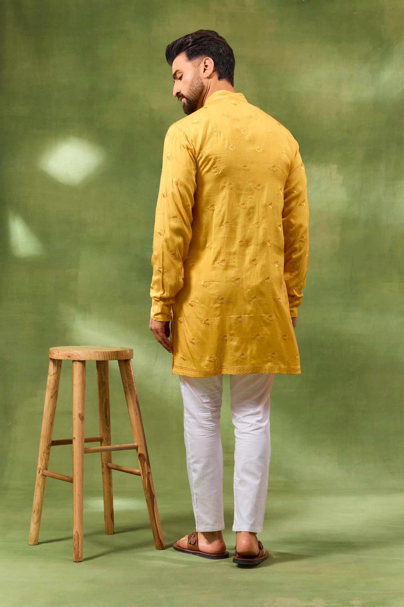 Mustard Border Embroidered Kurta Set image 2