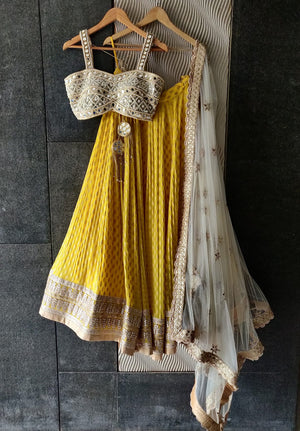Yellow Mirror Bustier Lehenga image 2