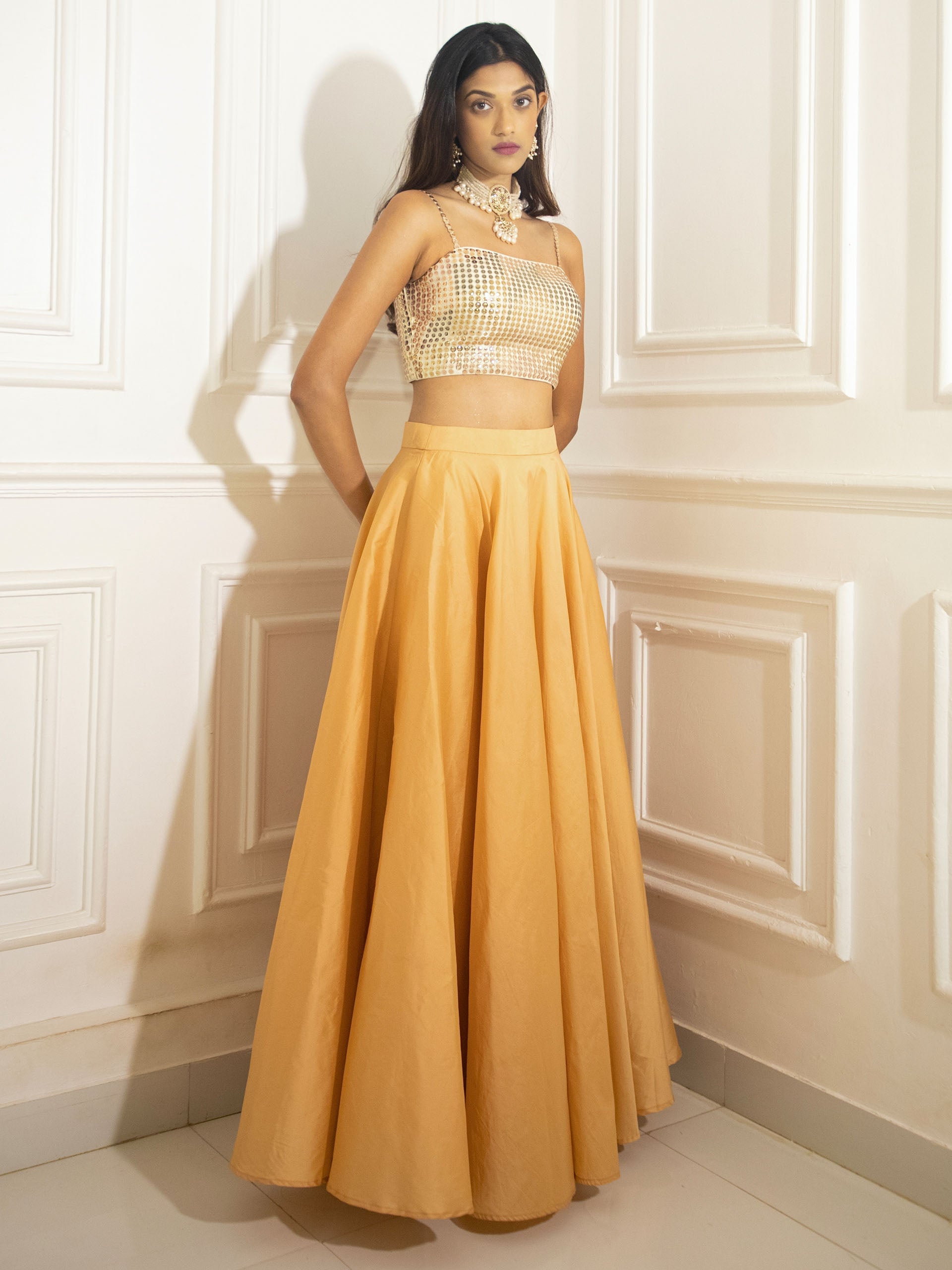 Metallic Gold Shimmer Lehenga Set image 4