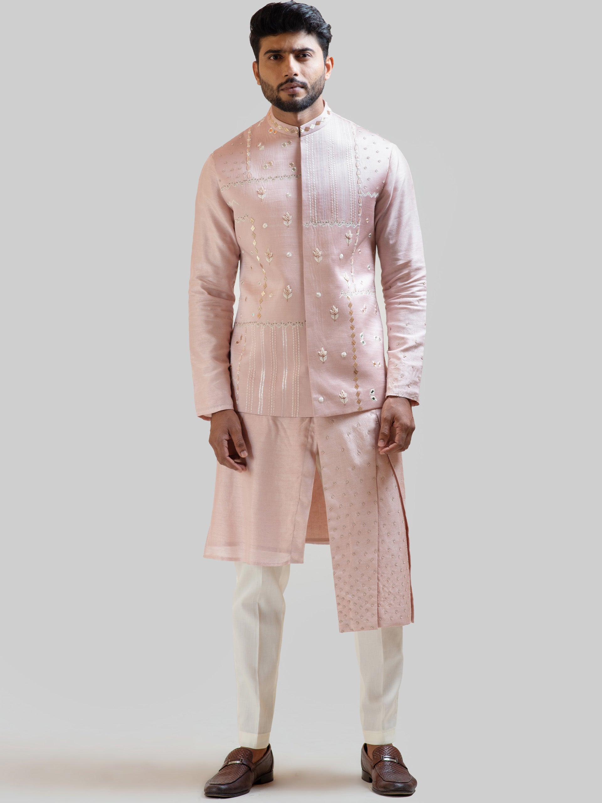 Onion Pink Mirror Nehru Kurta Set - S image