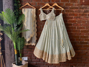 HoneyDew Green Lucknowi Lehenga Set image 5