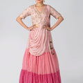 Pink Three Layered Lehenga Set image 0