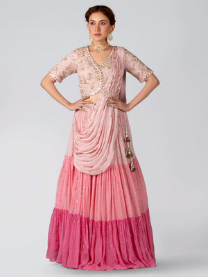Pink Three Layered Lehenga Set image 0