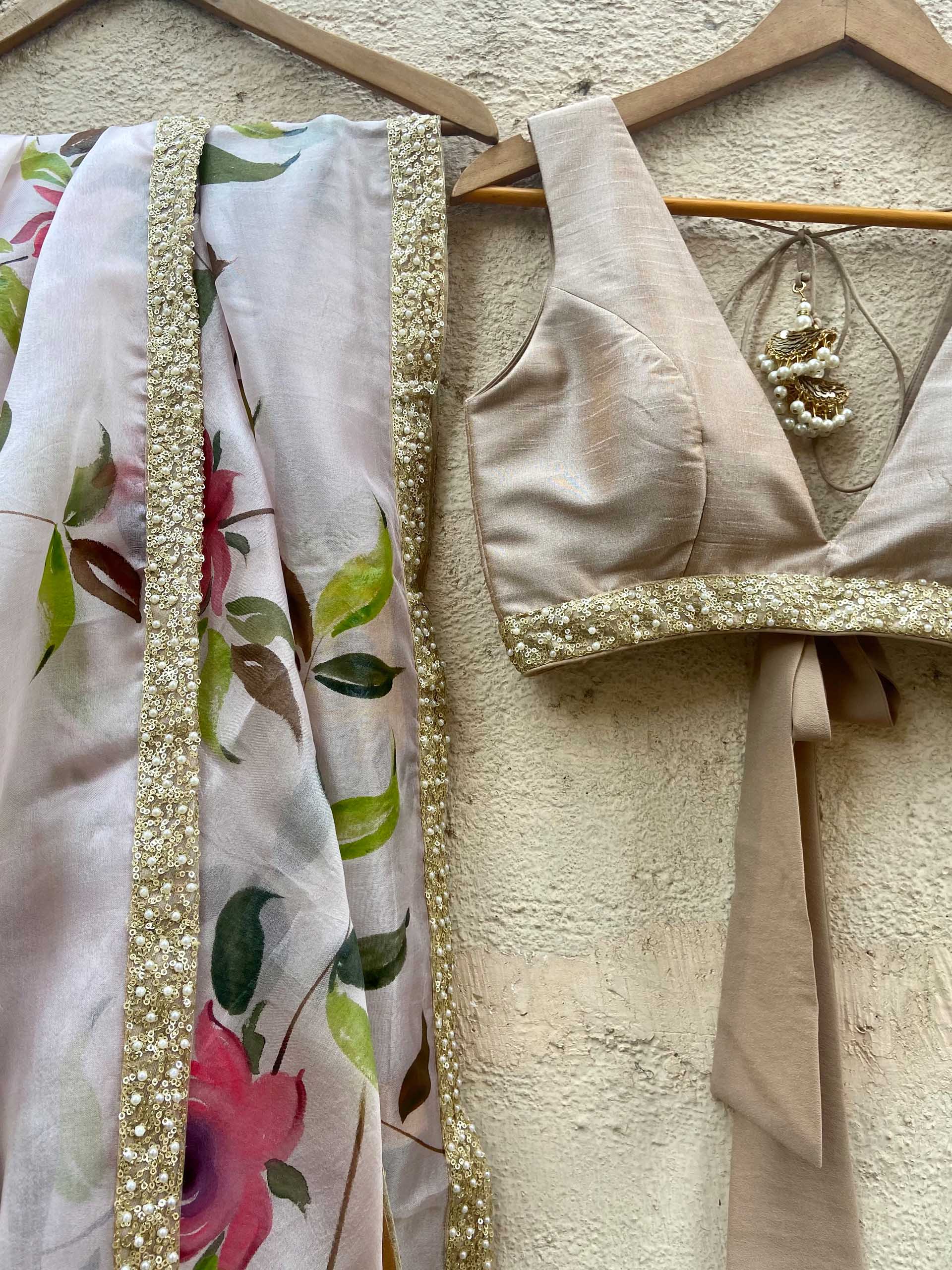Beige Sequin Lehenga Set image 2