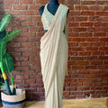Beige Pre-stitched Saree With Mirror Blouse image 0