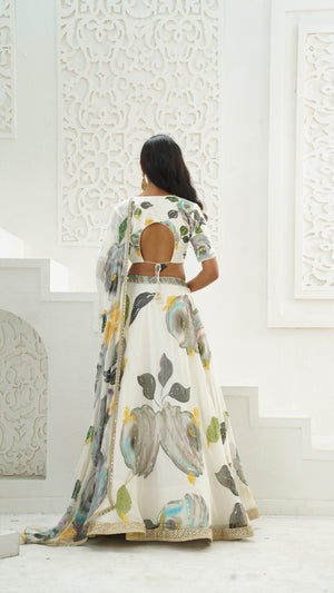 Ivory hand painted lehenga set image 2