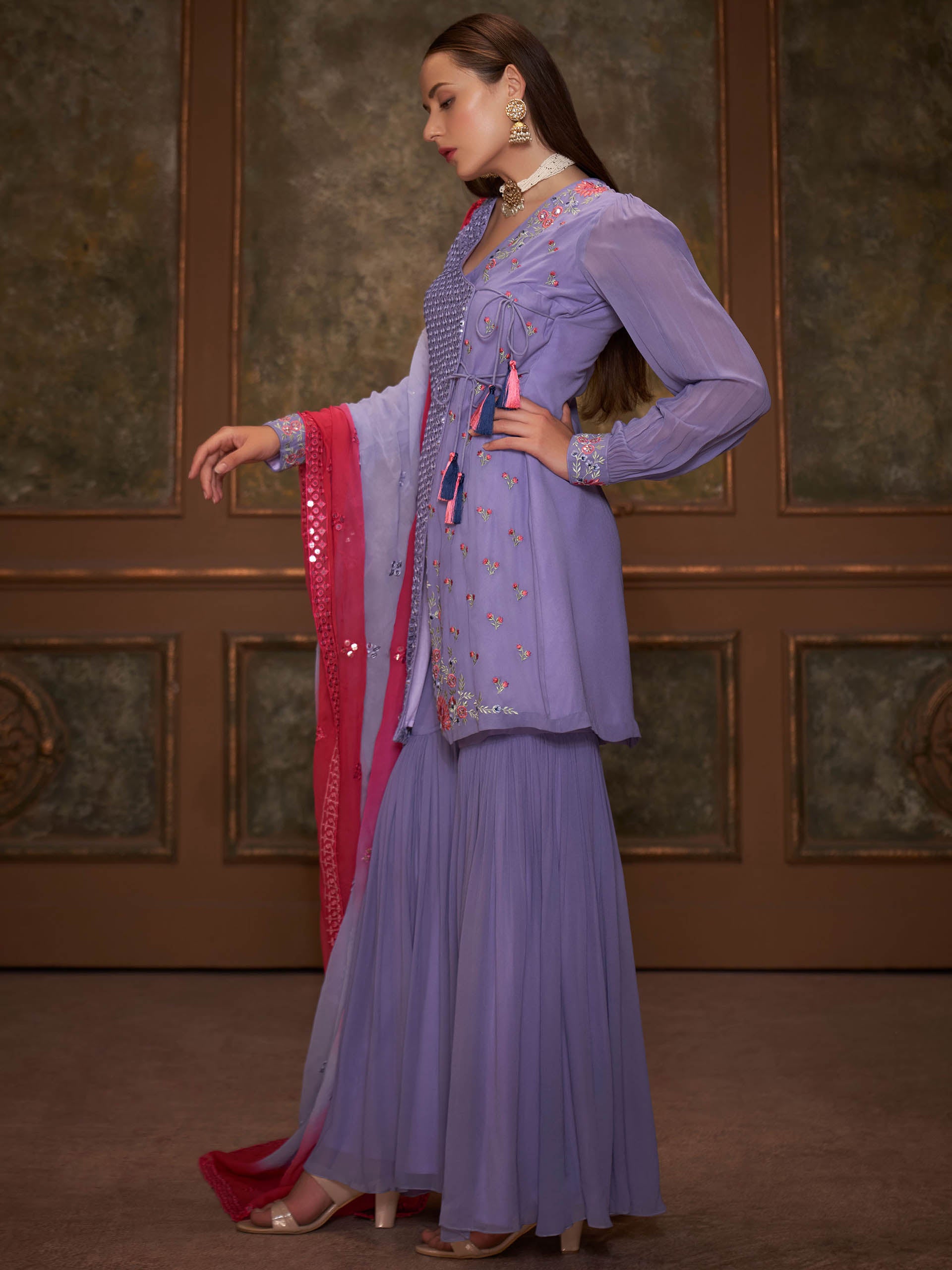 Purple Mirror Angrakha Sharara Set image 5