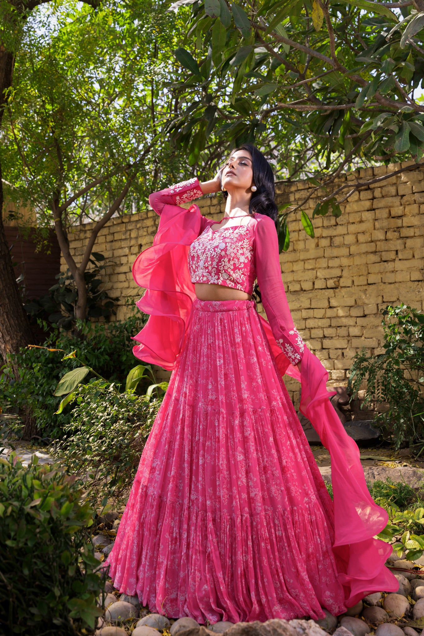 Pink Georgette &amp; Net Layered Lehenga Set - Custom image