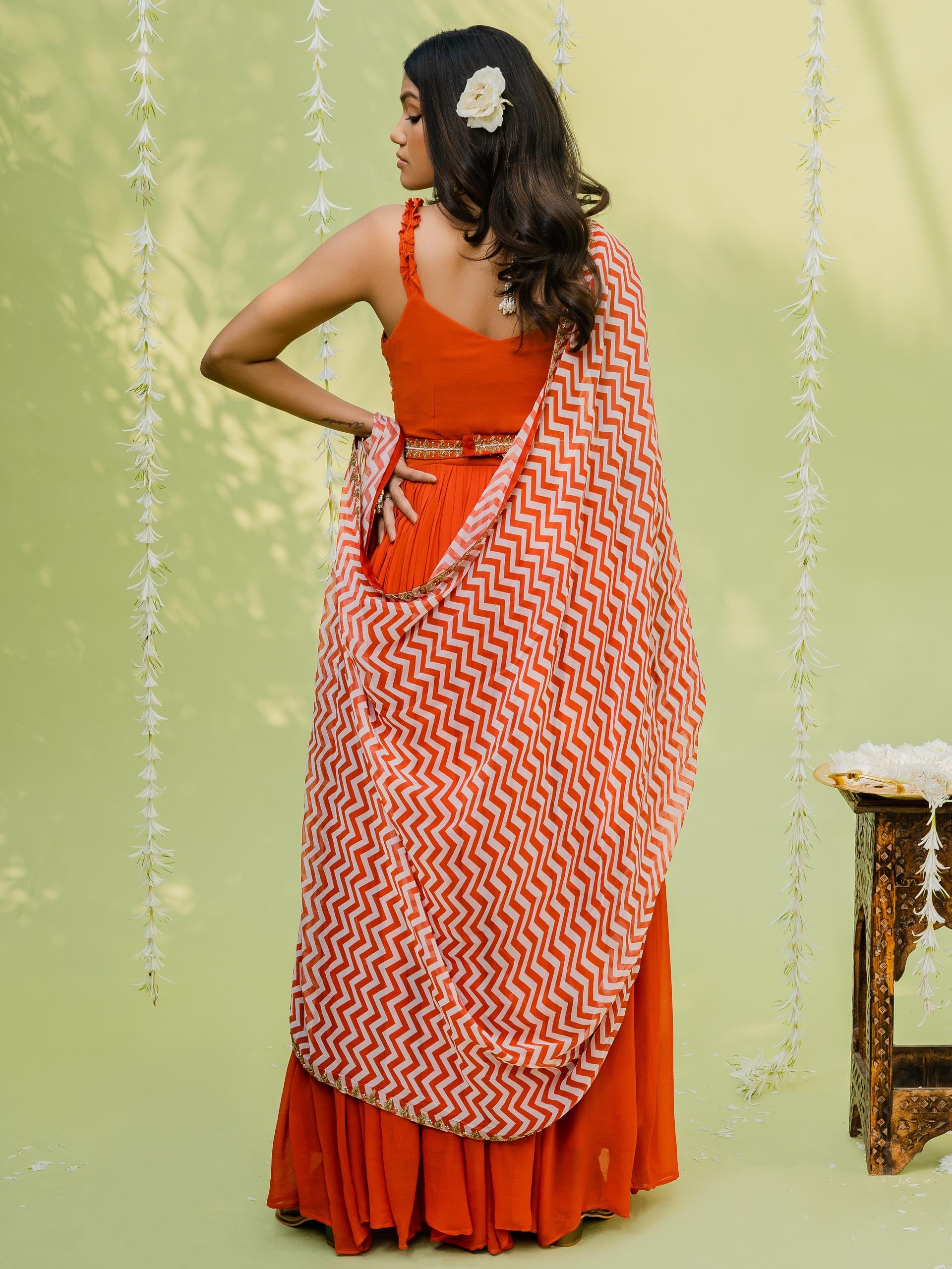 Red Orange Anarkali Set with Contrast Dupatta image 3
