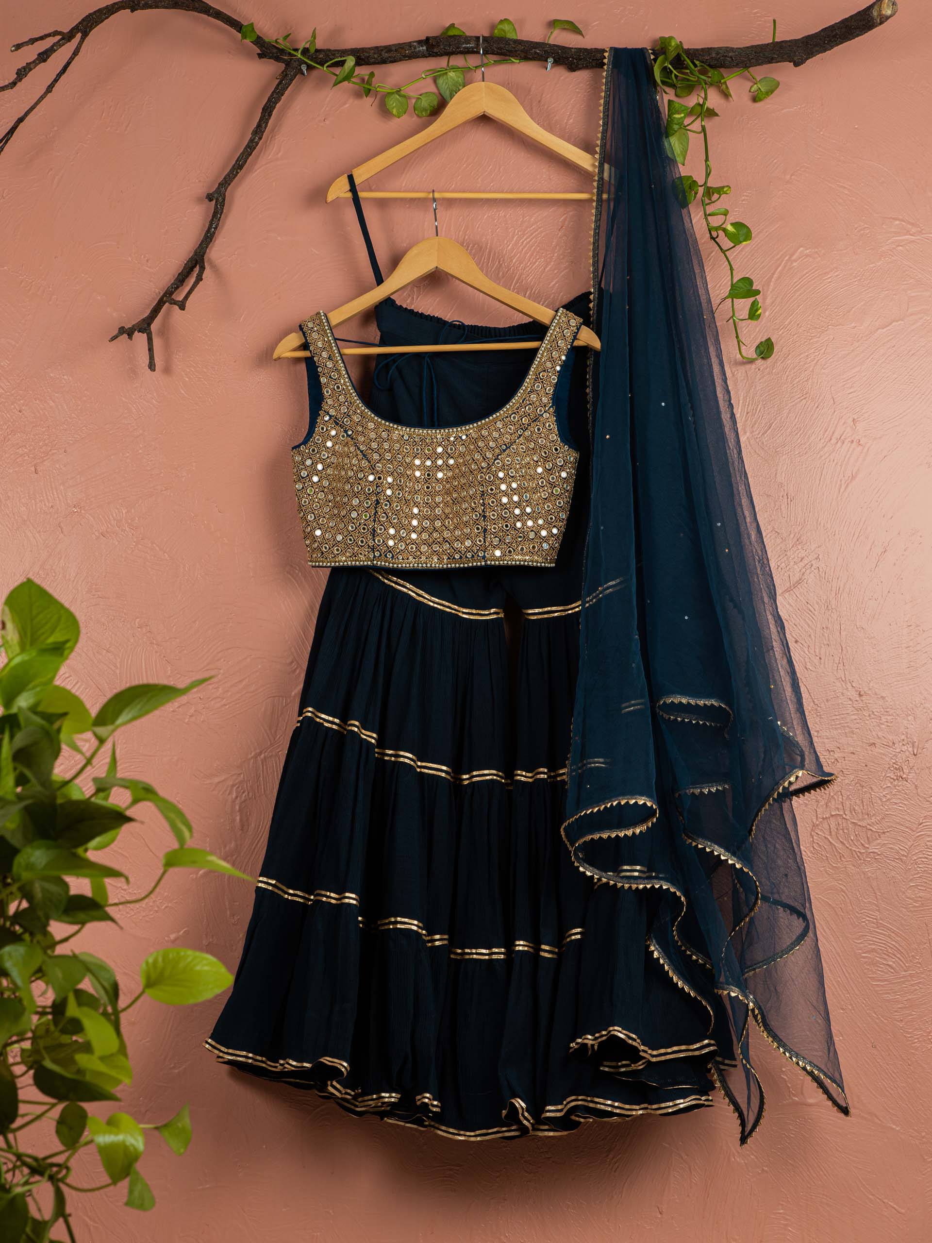 Midnight Blue Layered Mirror Sharara Set image 0
