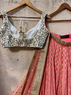 Coral Ivory Mirror Lehenga Set image 4