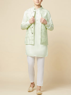 Mint Green Kurta Bundi Jacket Set image 4