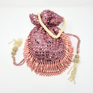 Pink Potli Bag with Sequins and Pearls image 1