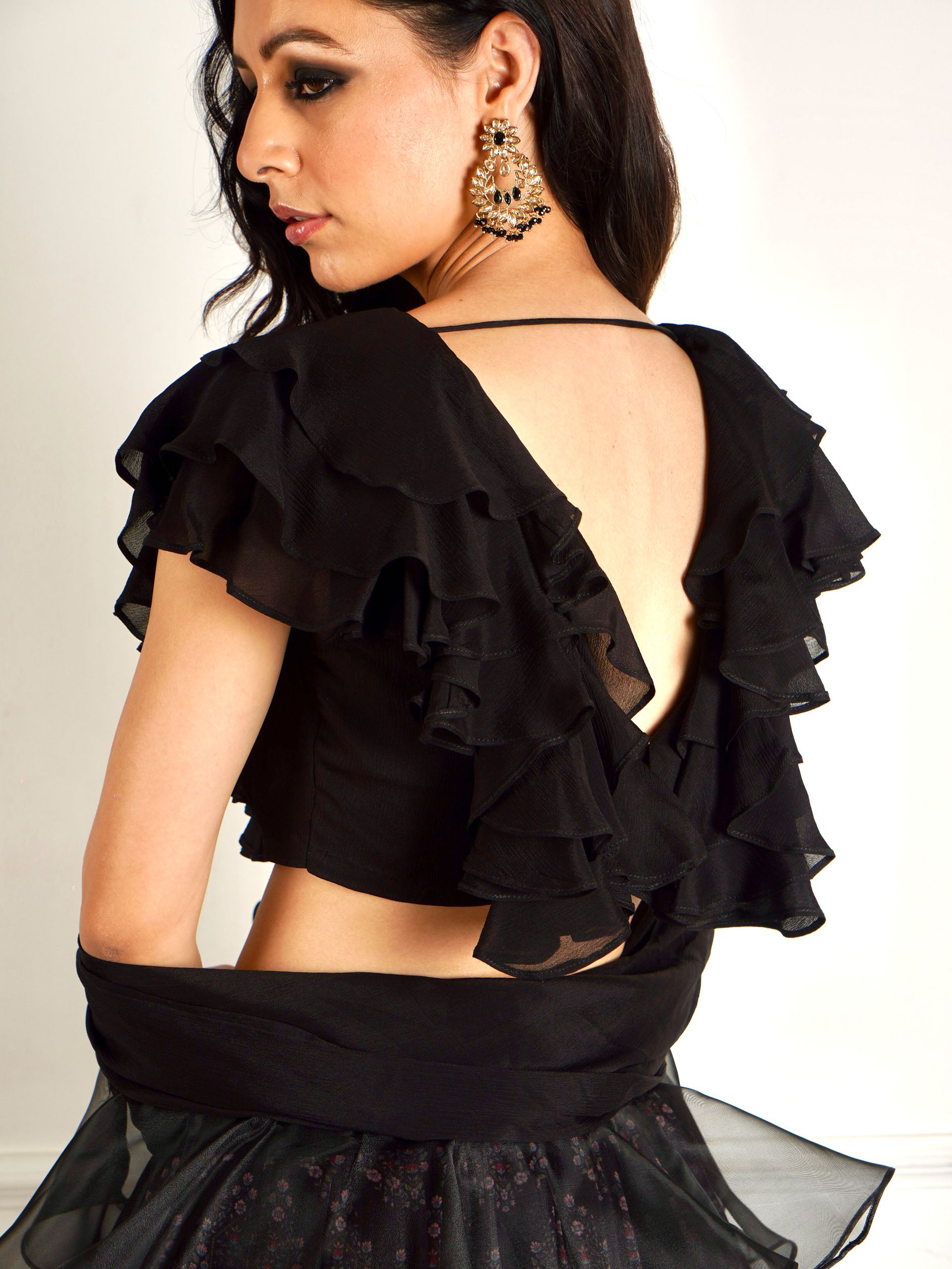 Black Imaara Printed Lehenga Set image 5