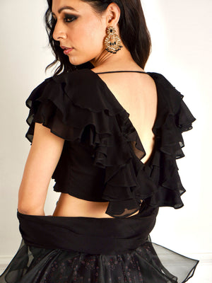Black Imaara Printed Lehenga Set image 5