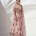 Pink Floral Lehenga with Mirror Work Blouse image 0