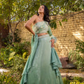 Green Georgette Crepe Embellished Lehenga Set image 0