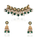Green Emerald Beads And White Pearl Choker Set image 0