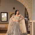 Grey Georgette Sequins Embroidered Blouse Lehenga Set image 0