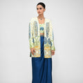 Royal Highlighted Blazer Paired With Peacock Bralette and Blue Cowl Skirt image 0