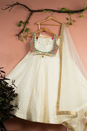 Ivory Kaleidoscope Dream Blouse with Ivory Stonework Lehenga &amp; Ivory Dupatta image 3