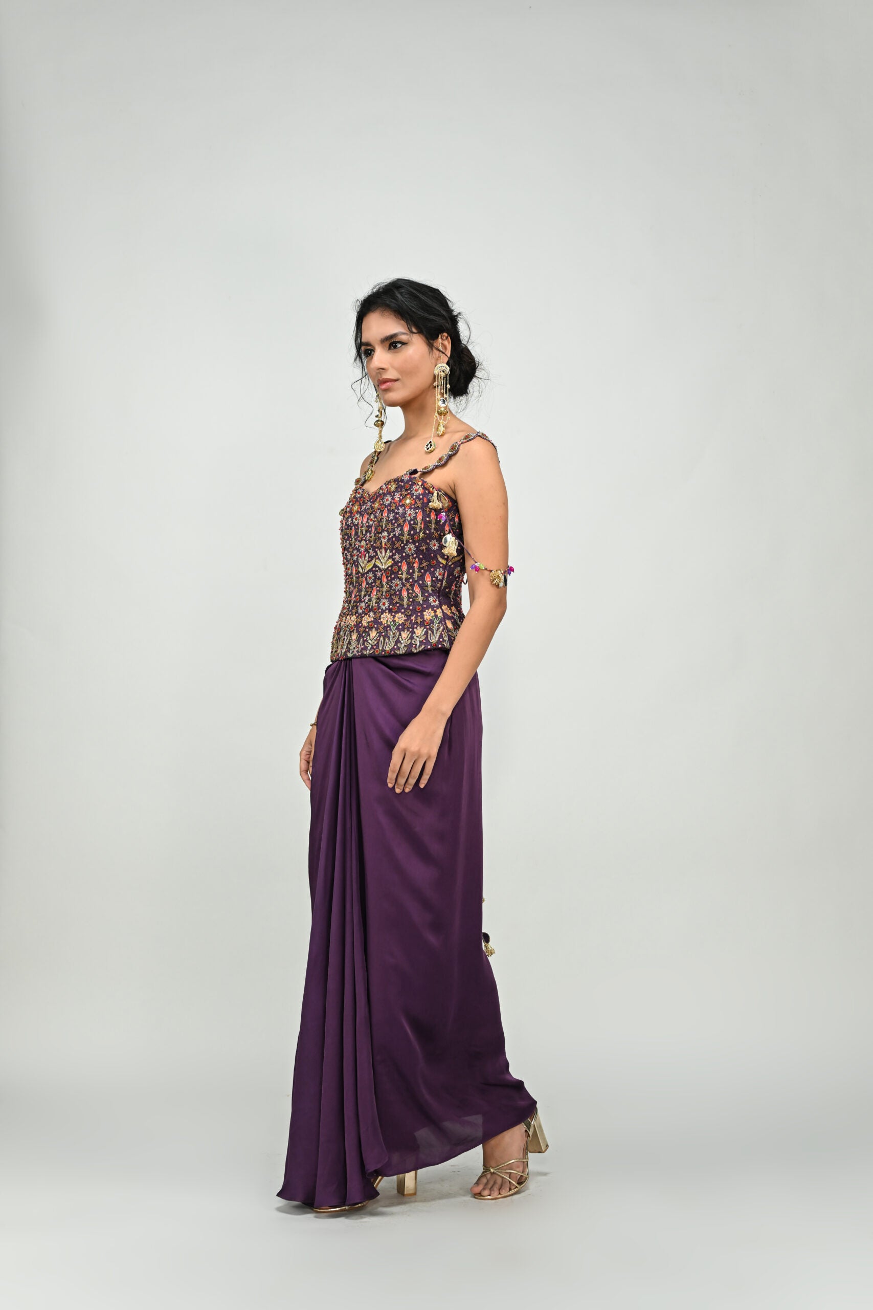 Plum Highlighted Badla Corset Skirt Set - XL image