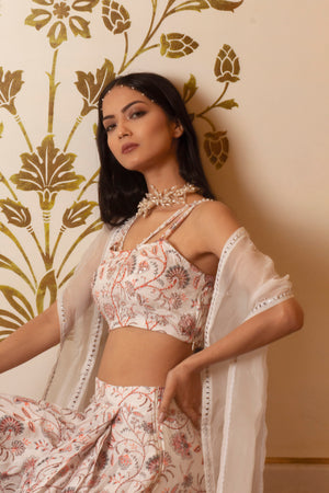 White Printed Drape Skirt Set image 4