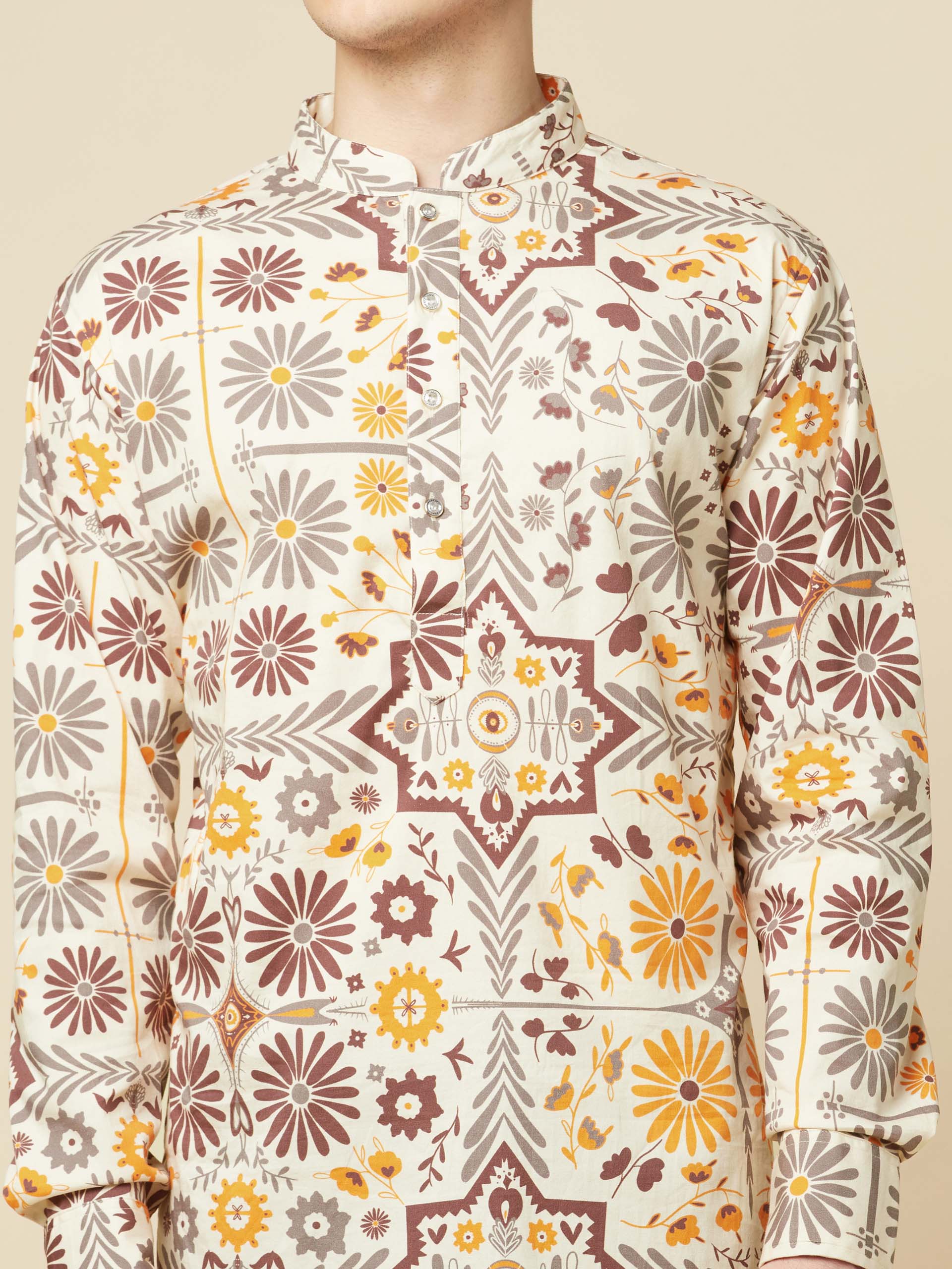 Beige Garden Kurta Set image 5