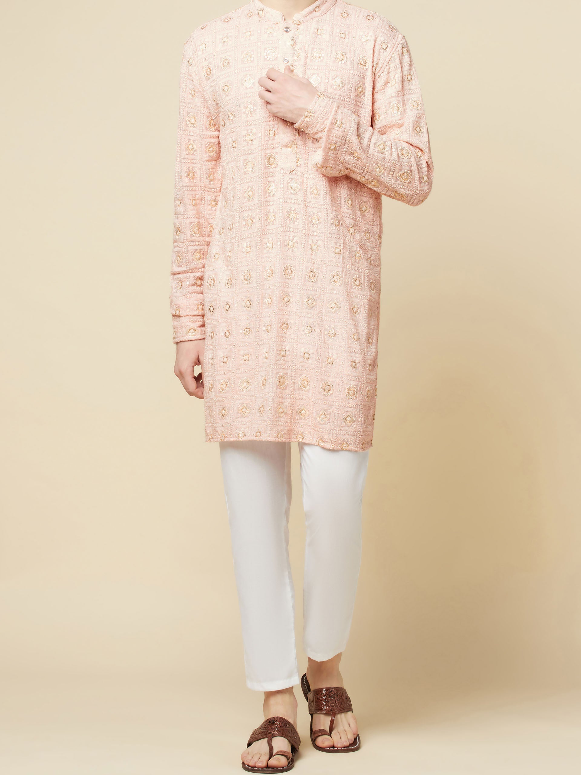 Blush Pink Lucknowi Embroidered Kurta Set image 5