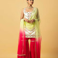Ivory Chanderi Silk Kurta Fuschia Pink Georgette Sharara image 0
