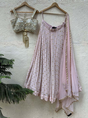 Powder Pink Lehenga Set with Mirror Bustier - Custom image